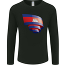 Curled Cambodia Flag Cambodian Day Football Mens Long Sleeve T-Shirt Black