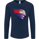 Curled Cambodia Flag Cambodian Day Football Mens Long Sleeve T-Shirt Navy Blue