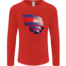 Curled Cambodia Flag Cambodian Day Football Mens Long Sleeve T-Shirt Red