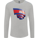 Curled Cambodia Flag Cambodian Day Football Mens Long Sleeve T-Shirt Sports Grey