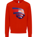 Curled Cambodia Flag Cambodian Day Football Mens Sweatshirt Jumper Bright Red