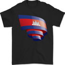 Curled Cambodia Flag Cambodian Day Football Mens T-Shirt 100% Cotton Black