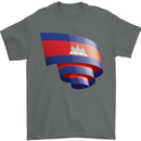 Curled Cambodia Flag Cambodian Day Football Mens T-Shirt 100% Cotton Charcoal