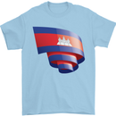 Curled Cambodia Flag Cambodian Day Football Mens T-Shirt 100% Cotton Light Blue