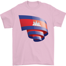 Curled Cambodia Flag Cambodian Day Football Mens T-Shirt 100% Cotton Light Pink