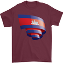 Curled Cambodia Flag Cambodian Day Football Mens T-Shirt 100% Cotton Maroon