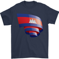 Curled Cambodia Flag Cambodian Day Football Mens T-Shirt 100% Cotton Navy Blue