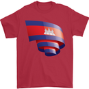 Curled Cambodia Flag Cambodian Day Football Mens T-Shirt 100% Cotton Red