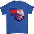 Curled Cambodia Flag Cambodian Day Football Mens T-Shirt 100% Cotton Royal Blue