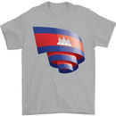 Curled Cambodia Flag Cambodian Day Football Mens T-Shirt 100% Cotton Sports Grey
