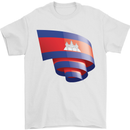 Curled Cambodia Flag Cambodian Day Football Mens T-Shirt 100% Cotton White