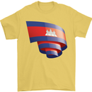 Curled Cambodia Flag Cambodian Day Football Mens T-Shirt 100% Cotton Yellow
