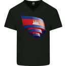 Curled Cambodia Flag Cambodian Day Football Mens V-Neck Cotton T-Shirt Black