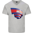 Curled Cambodia Flag Cambodian Day Football Mens V-Neck Cotton T-Shirt Sports Grey