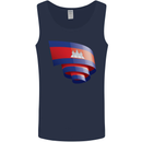 Curled Cambodia Flag Cambodian Day Football Mens Vest Tank Top Navy Blue