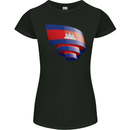 Curled Cambodia Flag Cambodian Day Football Womens Petite Cut T-Shirt Black