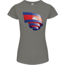 Curled Cambodia Flag Cambodian Day Football Womens Petite Cut T-Shirt Charcoal