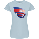 Curled Cambodia Flag Cambodian Day Football Womens Petite Cut T-Shirt Light Blue