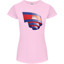 Curled Cambodia Flag Cambodian Day Football Womens Petite Cut T-Shirt Light Pink