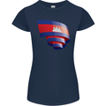 Curled Cambodia Flag Cambodian Day Football Womens Petite Cut T-Shirt Navy Blue