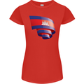 Curled Cambodia Flag Cambodian Day Football Womens Petite Cut T-Shirt Red