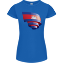 Curled Cambodia Flag Cambodian Day Football Womens Petite Cut T-Shirt Royal Blue