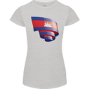 Curled Cambodia Flag Cambodian Day Football Womens Petite Cut T-Shirt Sports Grey