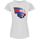 Curled Cambodia Flag Cambodian Day Football Womens Petite Cut T-Shirt White