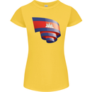 Curled Cambodia Flag Cambodian Day Football Womens Petite Cut T-Shirt Yellow