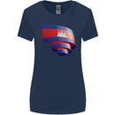Curled Cambodia Flag Cambodian Day Football Womens Wider Cut T-Shirt Navy Blue