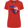 Curled Cambodia Flag Cambodian Day Football Womens Wider Cut T-Shirt Red