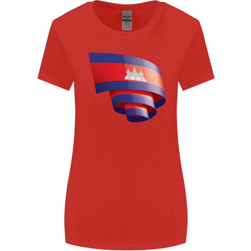Curled Cambodia Flag Cambodian Day Football Womens Wider Cut T-Shirt Red