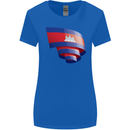 Curled Cambodia Flag Cambodian Day Football Womens Wider Cut T-Shirt Royal Blue