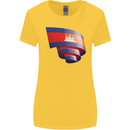 Curled Cambodia Flag Cambodian Day Football Womens Wider Cut T-Shirt Yellow