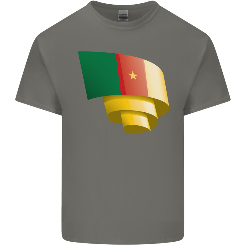 Curled Cameroon Flag Cameroonian Day Football Kids T-Shirt Childrens Charcoal