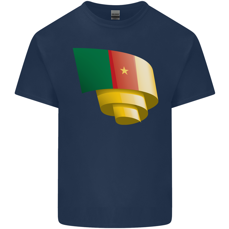 Curled Cameroon Flag Cameroonian Day Football Kids T-Shirt Childrens Navy Blue
