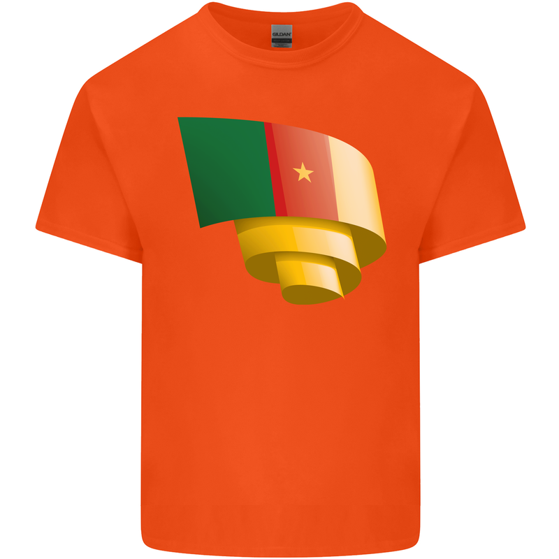 Curled Cameroon Flag Cameroonian Day Football Kids T-Shirt Childrens Orange