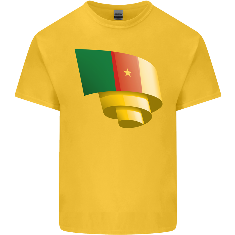 Curled Cameroon Flag Cameroonian Day Football Kids T-Shirt Childrens Yellow