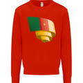 Curled Cameroon Flag Cameroonian Day Football Mens Sweatshirt Jumper Bright Red