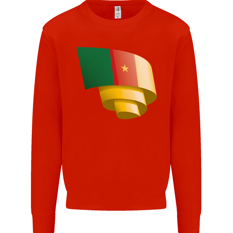 Curled Cameroon Flag Cameroonian Day Football Mens Sweatshirt Jumper Bright Red