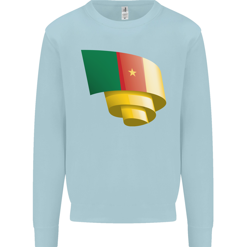 Curled Cameroon Flag Cameroonian Day Football Mens Sweatshirt Jumper Light Blue