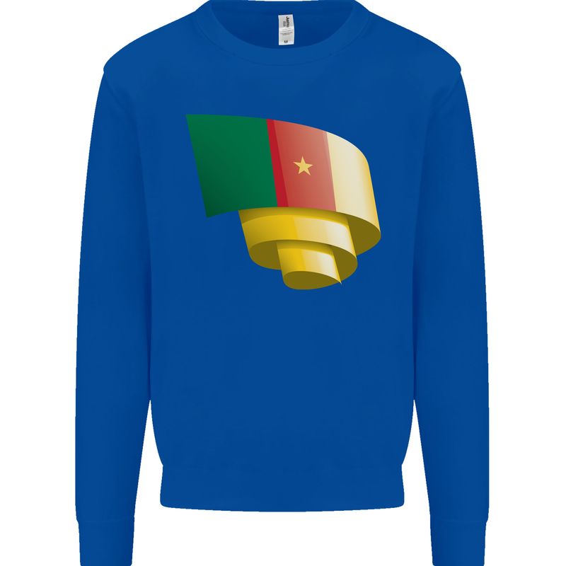 Curled Cameroon Flag Cameroonian Day Football Mens Sweatshirt Jumper Royal Blue
