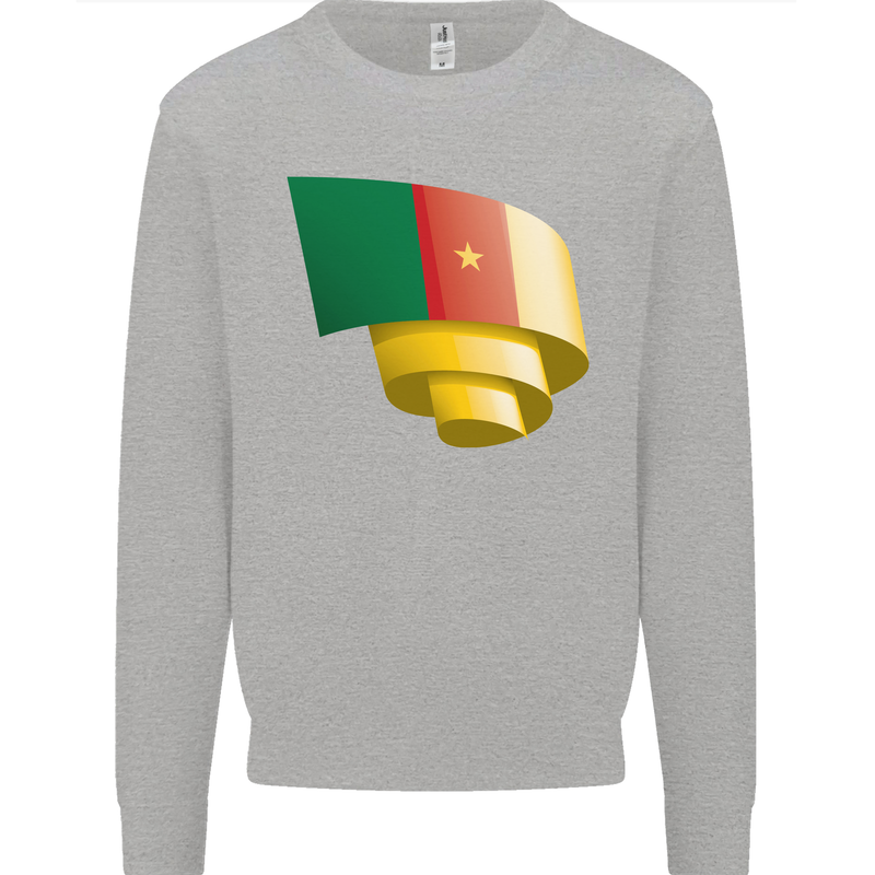 Curled Cameroon Flag Cameroonian Day Football Mens Sweatshirt Jumper Sports Grey