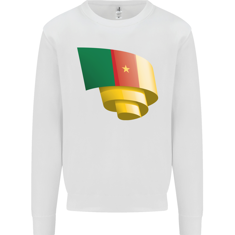 Curled Cameroon Flag Cameroonian Day Football Mens Sweatshirt Jumper White