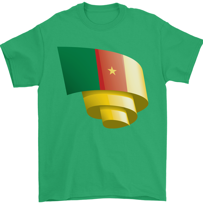 Curled Cameroon Flag Cameroonian Day Football Mens T-Shirt 100% Cotton Irish Green
