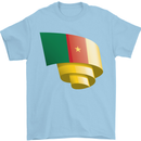 Curled Cameroon Flag Cameroonian Day Football Mens T-Shirt 100% Cotton Light Blue