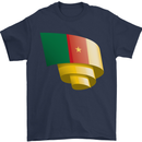 Curled Cameroon Flag Cameroonian Day Football Mens T-Shirt 100% Cotton Navy Blue