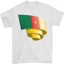 Curled Cameroon Flag Cameroonian Day Football Mens T-Shirt 100% Cotton White