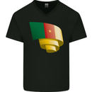 Curled Cameroon Flag Cameroonian Day Football Mens V-Neck Cotton T-Shirt Black