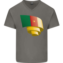 Curled Cameroon Flag Cameroonian Day Football Mens V-Neck Cotton T-Shirt Charcoal